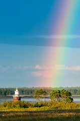 Rainbow by Lubec Channel Lighthouse in Northern Maine